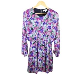 WAYF Spring Floral Long Sleeve Flutter All Over Mini Dress Size S